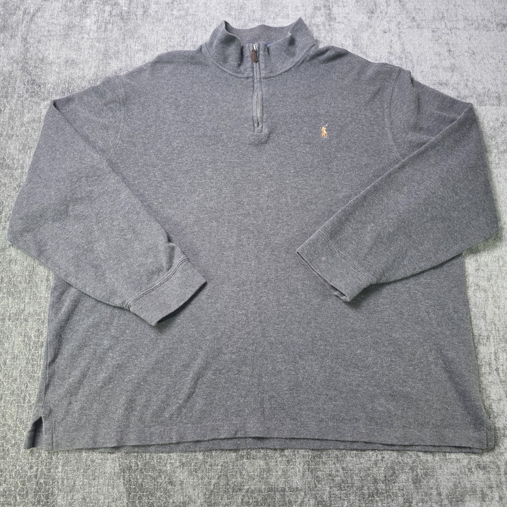 Polo Ralph Lauren Sweater Mens XXL Gray 1/4 Zip Estate Rib Flesh Pony Boxy 2XL